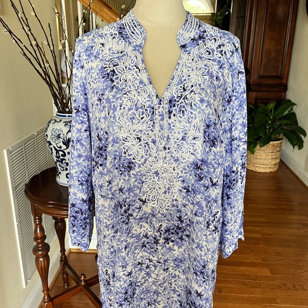 Beautiful beaded blue/white blouse